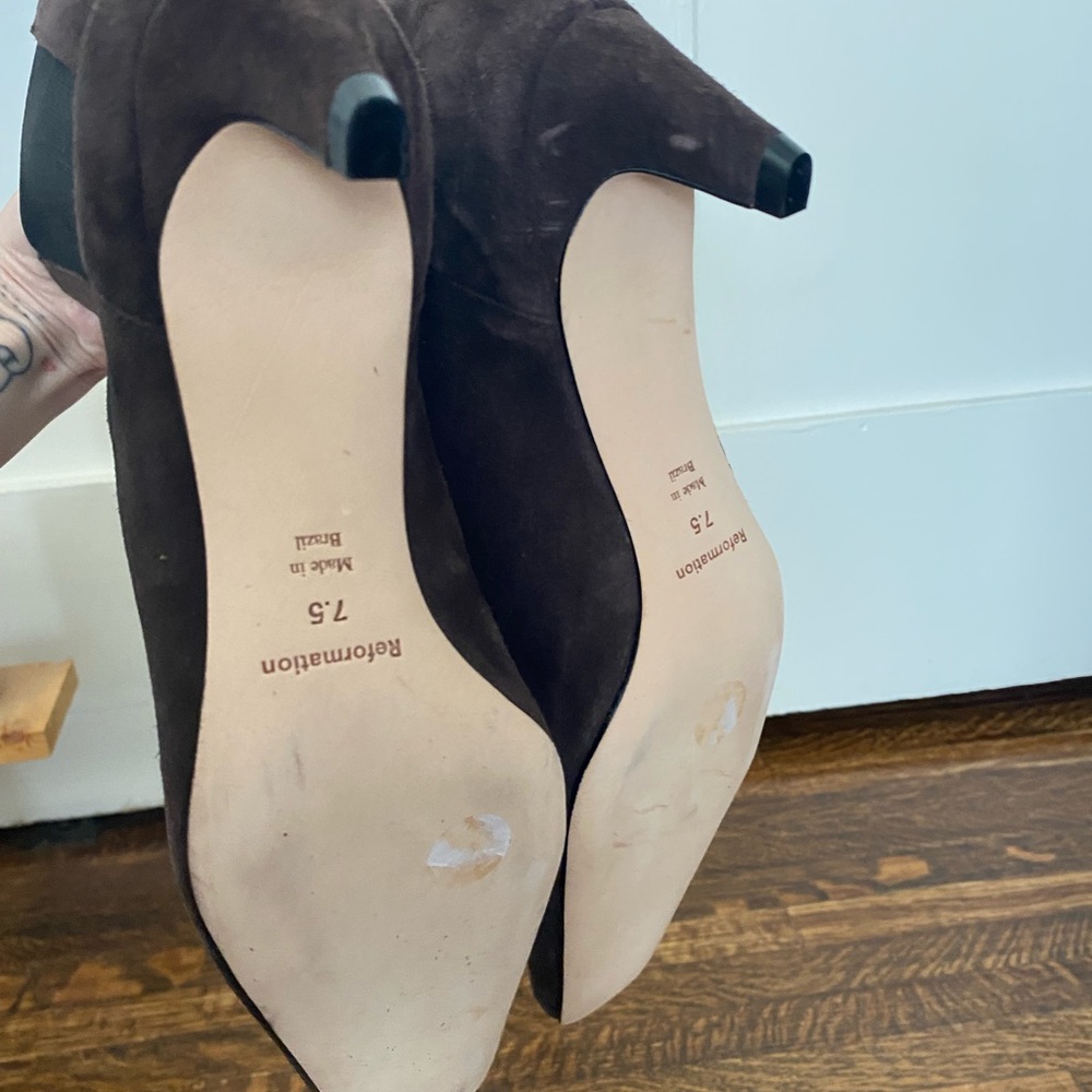 Suede Kitten Heel Ankle Boots - Dark Brown - Picture 8 of 10